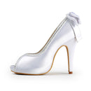 Women's Bridal Shoes Peep Toe High Heels Satin Platform Pumps Rhinestone Wedding Shoes - florybridal