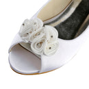 Women's Bridal Shoes Peep Toe Satin Flats Flower Wedding Shoes - florybridal
