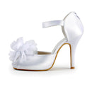 Women's Bridal Shoes Peep Toe 3.9'' High Heel Satin Pumps Flower Wedding Shoes - florybridal