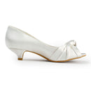 Women's Bridal Shoes Peep Toe 1.5" Low Heel Satin Pumps Knot Wedding Shoes - florybridal