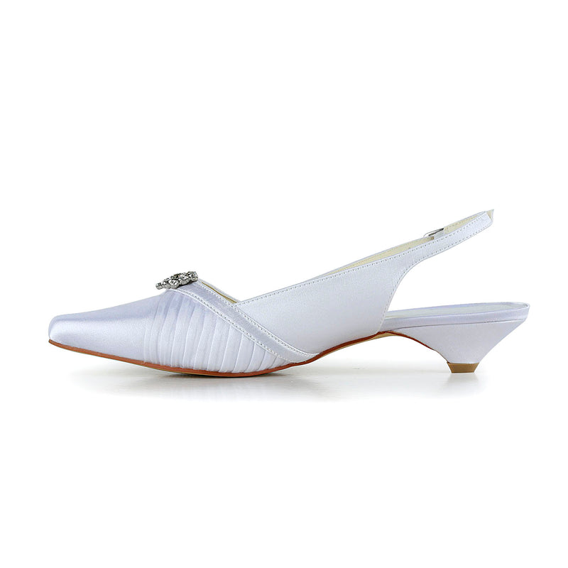 Women's Bridal Shoes Closed Toe 1.18" Low Heel Comfort Satin Pumps Wedding Shoes - florybridal