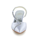 Women's Bridal Shoes Closed Toe 2.2'' Mid Heel Satin Pumps Wedding Shoes - florybridal