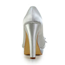 Women's Bridal Shoes Closed Toe 4.7'' Block High Heel Satin Pumps Platform Wedding Shoes - florybridal