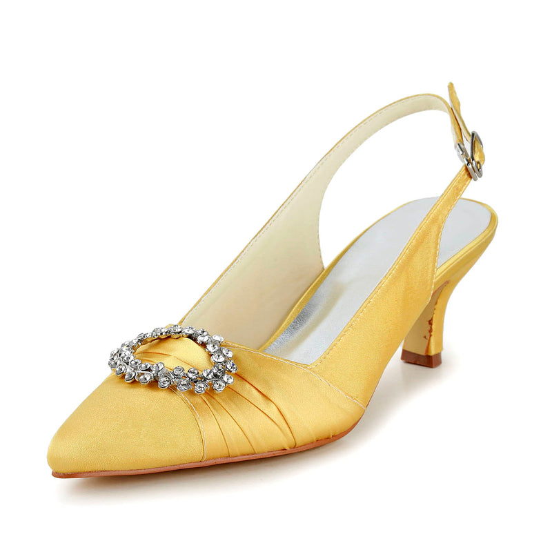 Women's Bridal Shoes Closed Toe 2.2" Mid Heel Satin Pumps Wedding Shoes - florybridal