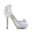 Women's Bridal Shoes Peep Toe 5.2‘’ High Heels Satin Platform Sandals Flower Wedding Shoes - florybridal