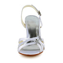 Women's Bridal Shoes Open Toe 3.1" Mid Heel Satin Sandals Rhinestone Wedding Shoes - florybridal