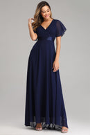 90812 Women's V Neck Short Sleeve Lace A-Line Bridesmaid Dress Wedding Party Gown