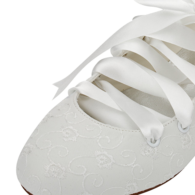 Women's Bridal Shoes Closed Toe Satin Flats Rhinestone Wedding Shoes - florybridal