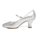 Women's Bridal Shoes Closed Toe 2.4" Mid Heel Satin Pumps Wedding Shoes - florybridal