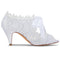 Women's Bridal Shoes 2.6'' Peep Toe Cone Heel Lace Satin Pumps Ribbon Tie Wedding Shoes - florybridal