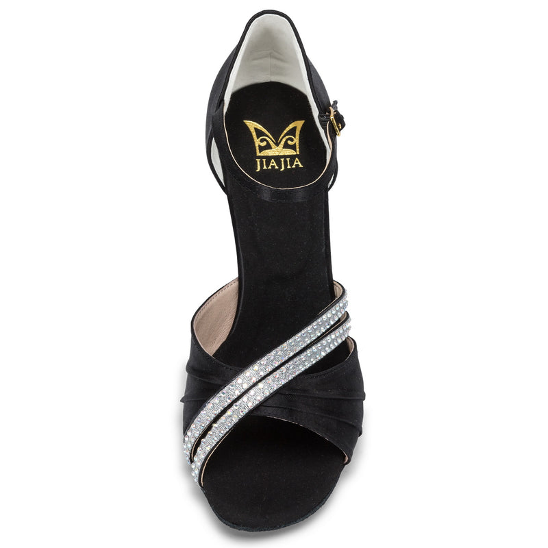 Women's Satin Sandals 2.7" Flared Heel Latin Salsa Performance Dance Shoes - florybridal