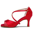 Women's Satin Sandals Flared Heel 2.7'' Latin Salsa Performance Dance Shoes - florybridal