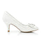 Women's Bridal Shoes Closed Toe 2.9'' Mid Heel Satin Pumps Rhinestone Knot Wedding Shoes - florybridal