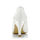 Women's Bridal Shoes Closed Toe 2.9'' Mid Heel Satin Pumps Rhinestone Knot Wedding Shoes - florybridal