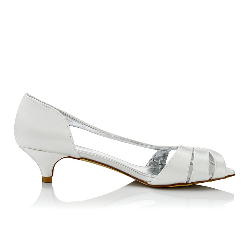 Women's Bridal Shoes 1.5" Peep Toe Low Heel Dyeable Satin Pumps Wedding Shoes - florybridal