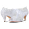 Women's Bridal Shoes 2.6'' Peep Toe Cone Heel Lace Satin Pumps Ribbon Tie Wedding Shoes - florybridal