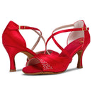 Women's Satin Sandals Flared Heel 2.7'' Latin Salsa Performance Dance Shoes - florybridal