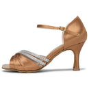Women's Satin Sandals 2.7" Flared Heel Latin Salsa Performance Dance Shoes - florybridal