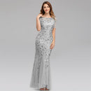 90801 Women's Lace Mermaid Wedding Dress Short Sleeve Wedding Gown Bride Dress Evening Sequin Gown