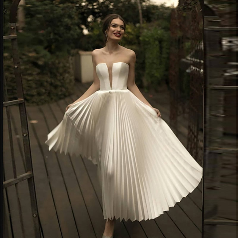 Vintage Short Wedding Dress Simple Summer Wedding Gowns Custom Classic White Bride Dress - florybridal